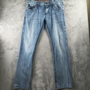 ROCK REVIVAL Mens Jeans 32x31 Larry Boot Cut Straight Leg Light Wash Blue Jeans